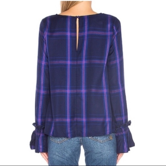 ⚡️$10⚡️Sanctuary | Purple/Blue Plaid Flannel Ruffled-Cuff Top - Picture 3 of 16